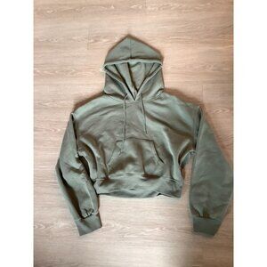 Ambiance Pale Green Cropped Hoodie with Pocket Sweatshirt Women's Size Large